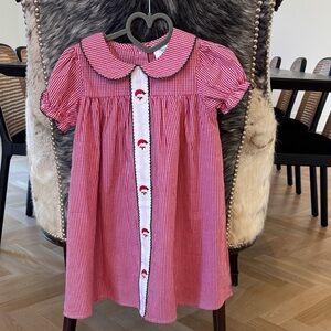 Charming Red Checkered Kids Dress with Embroidered Santa Accents